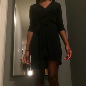 Black Mid Sleeve Wrap Dress